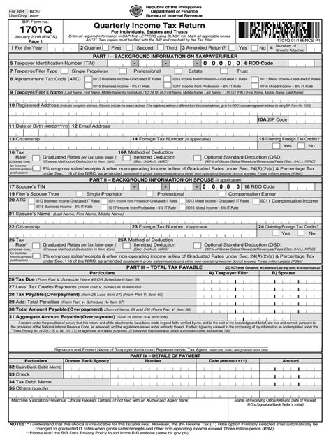 bir form 1701q download